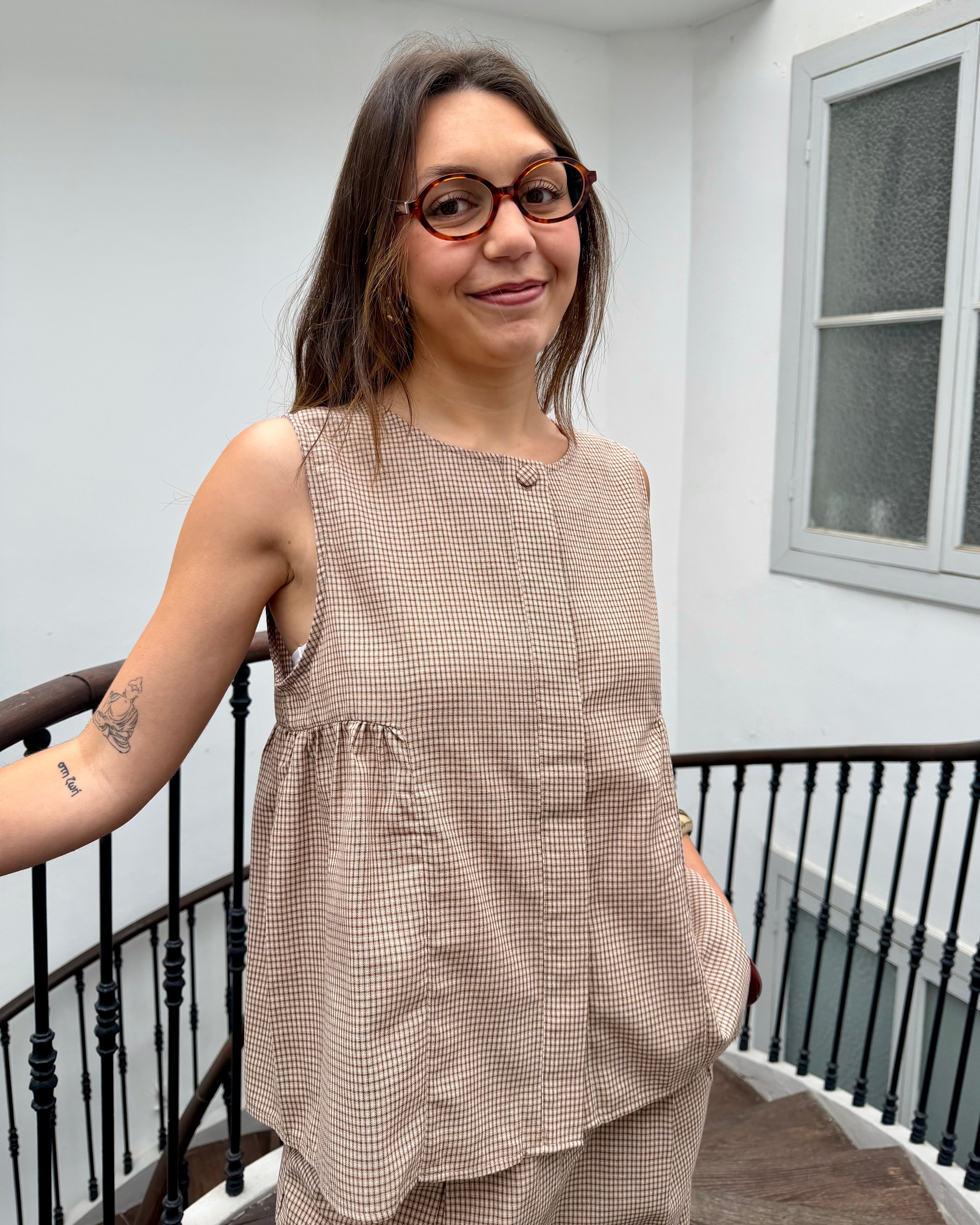 Ensemble à carreaux beige