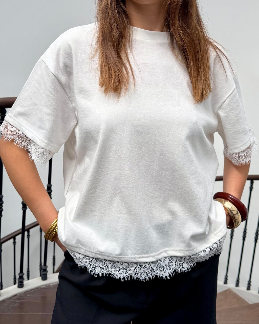 T-shirt dos nu à dentelle blanc
