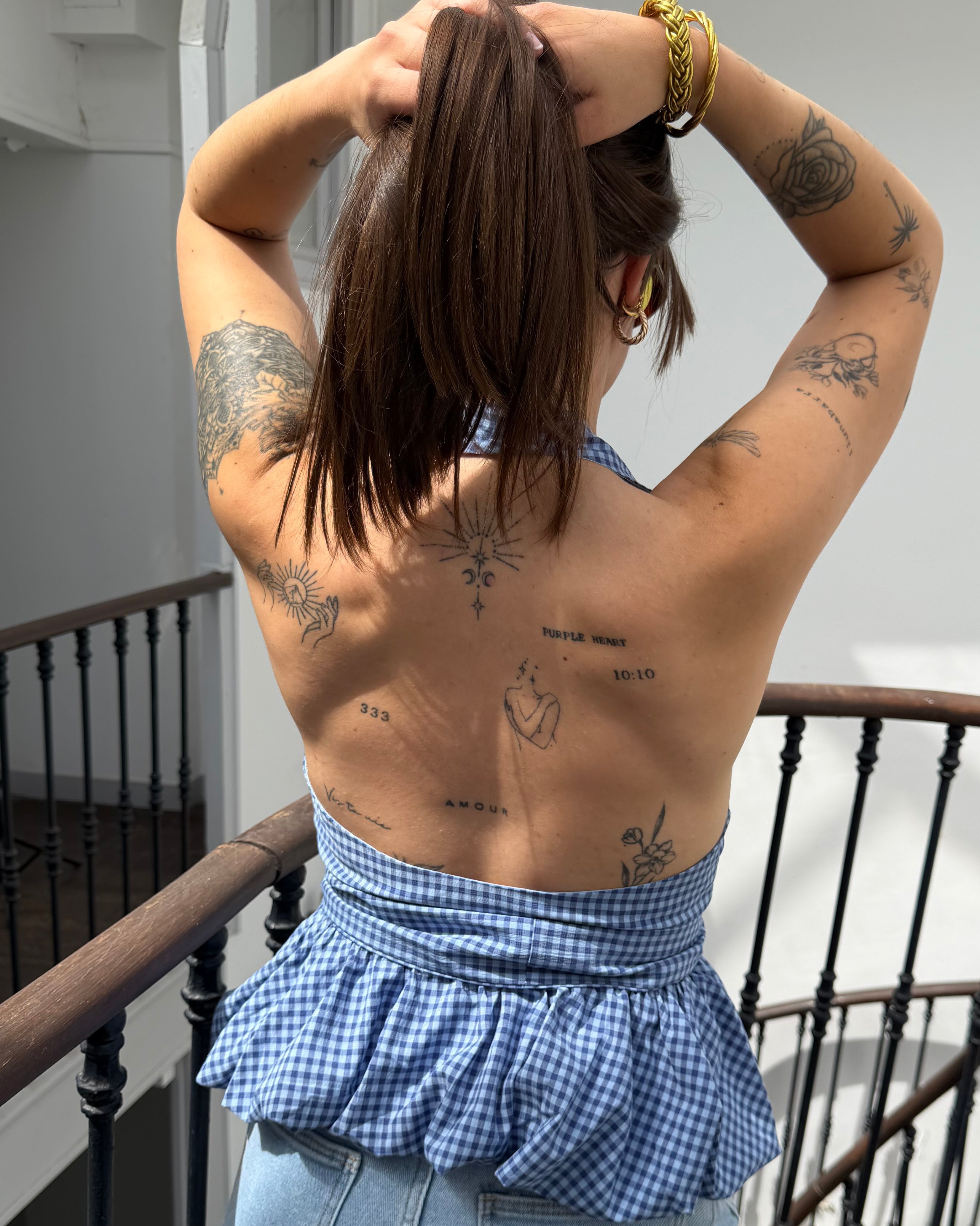 Top dos nu à carreaux bleu