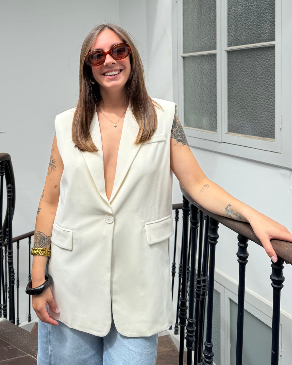 Blazer sans manche écru