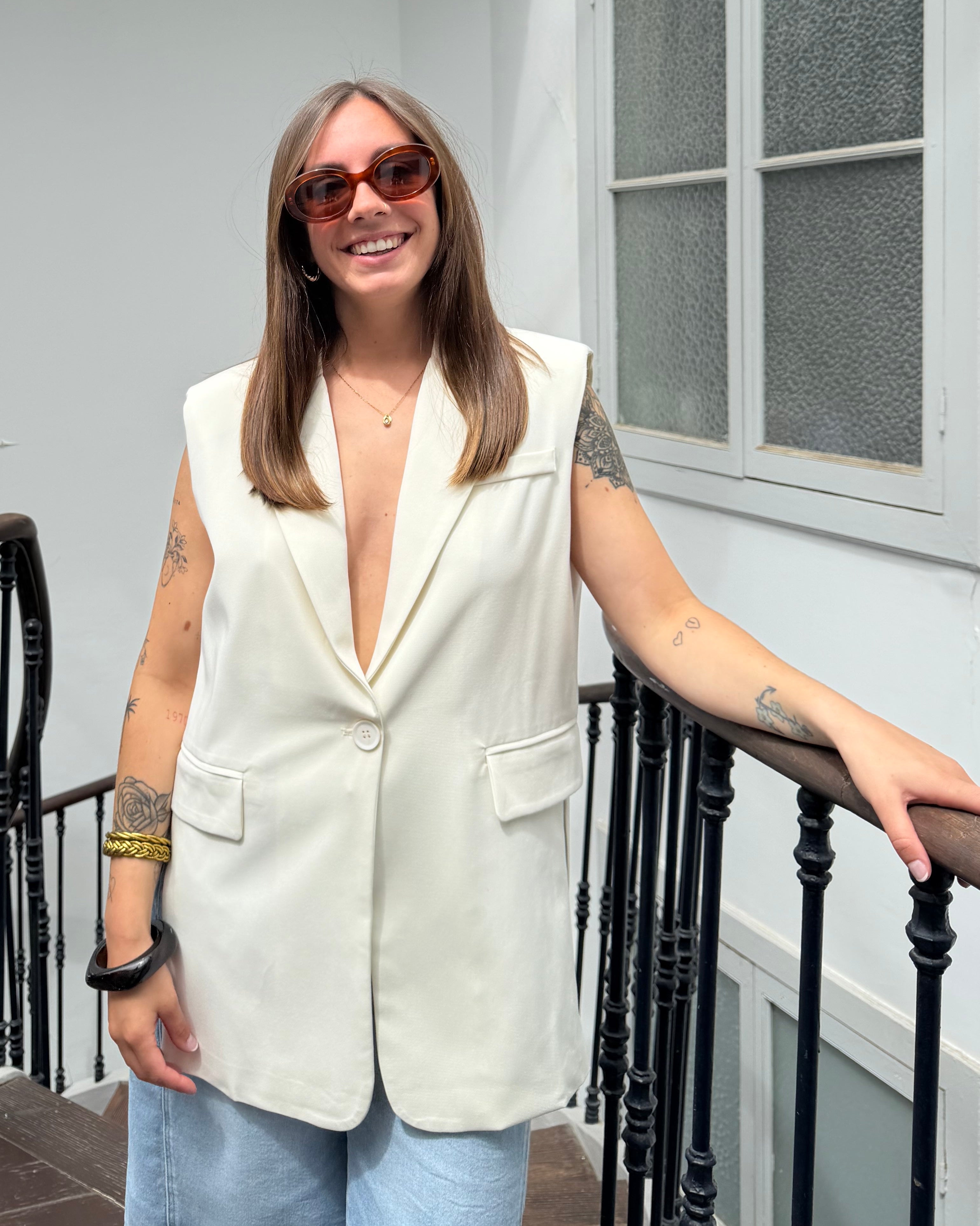 Blazer sans manche écru