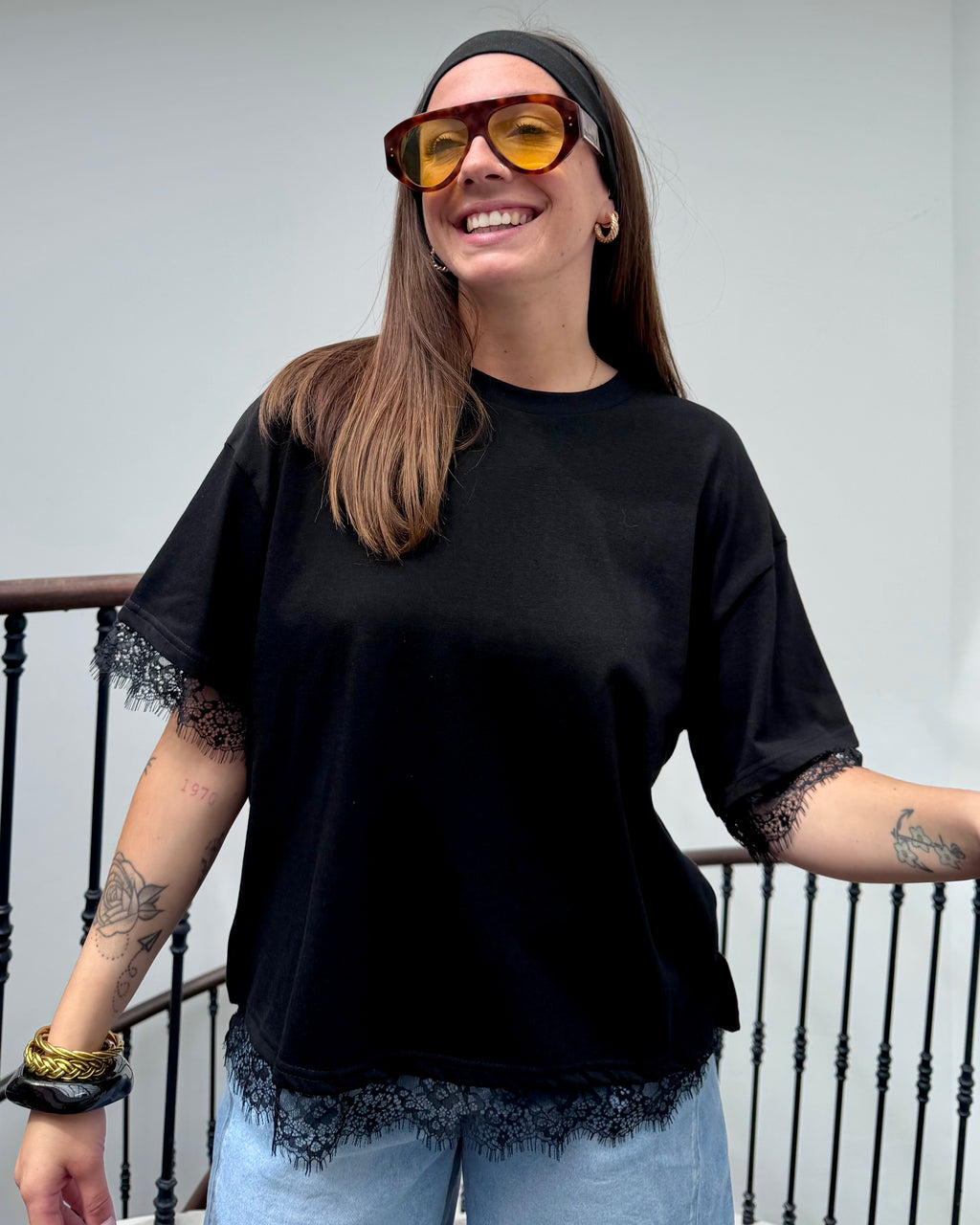 T-shirt dos nu à dentelle noir