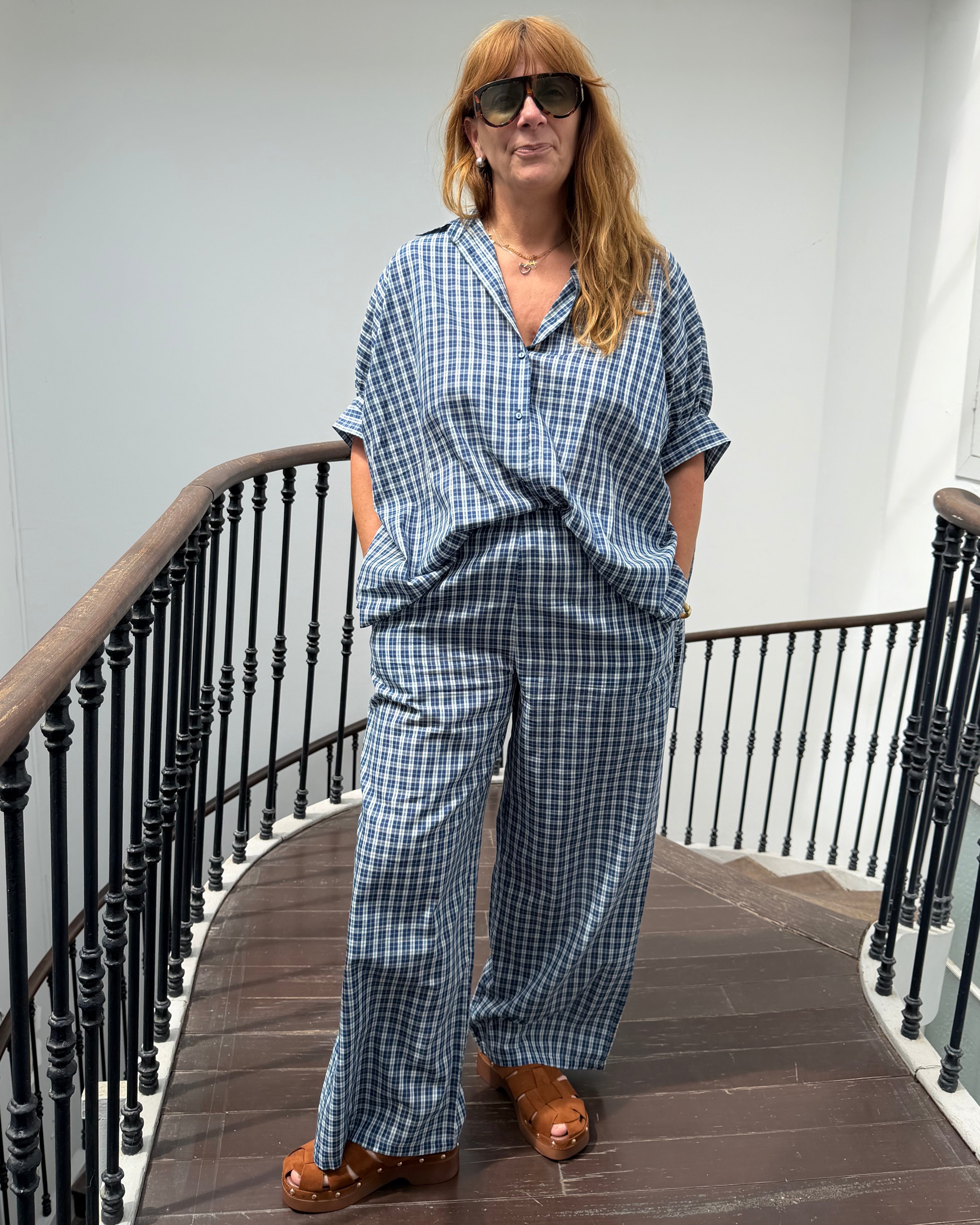 Ensemble à carreaux bleu Navy