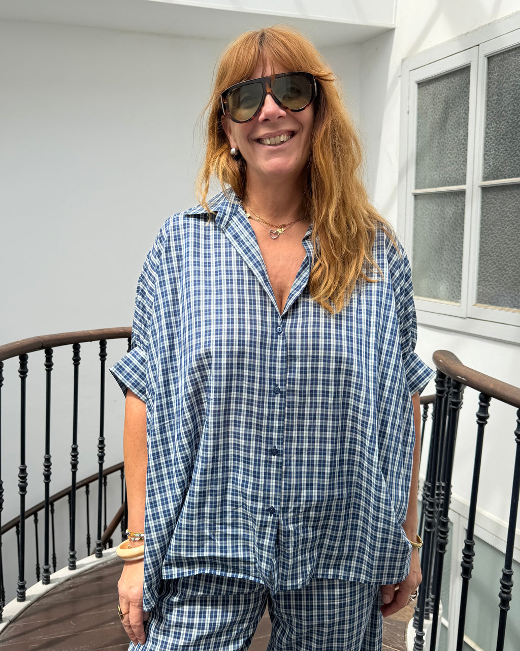 Ensemble à carreaux bleu Navy