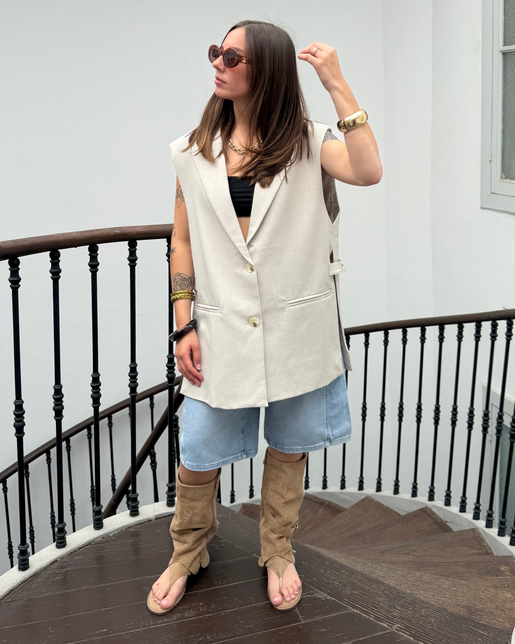 Blazer sans manche structuré beige