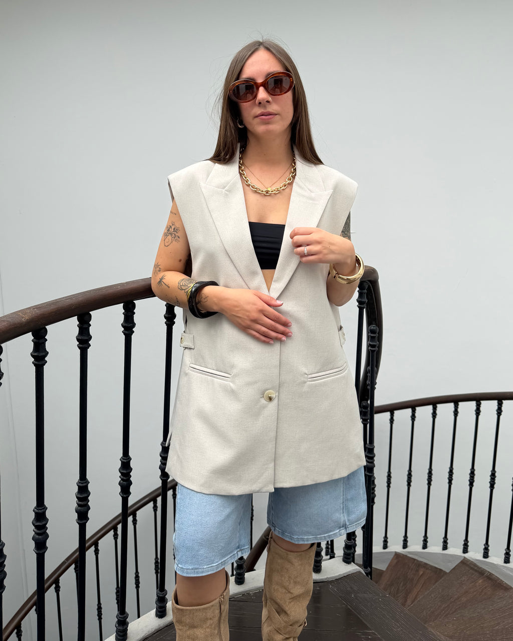 Blazer sans manche structuré beige